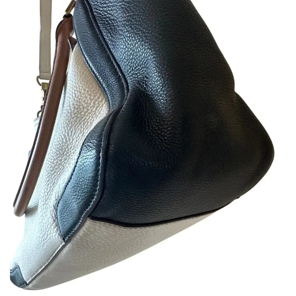 Tory Burch Frances Satchel‎ Colorblock Leather Navy Cream Tan